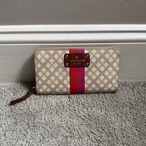 Kate Spade Beige Wallet with Red and Pink Stripe